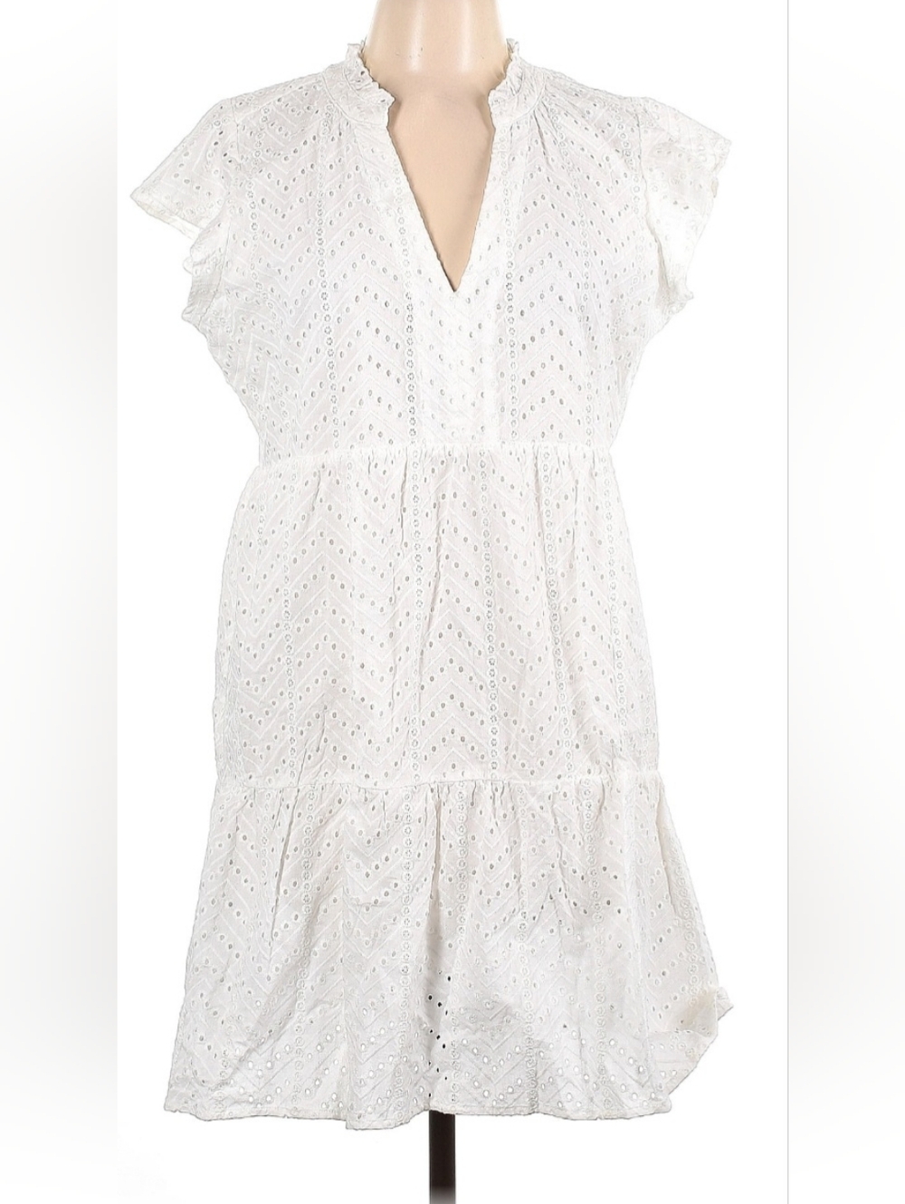 Dear John White Eyelet V-Neck Dress Sz. Large